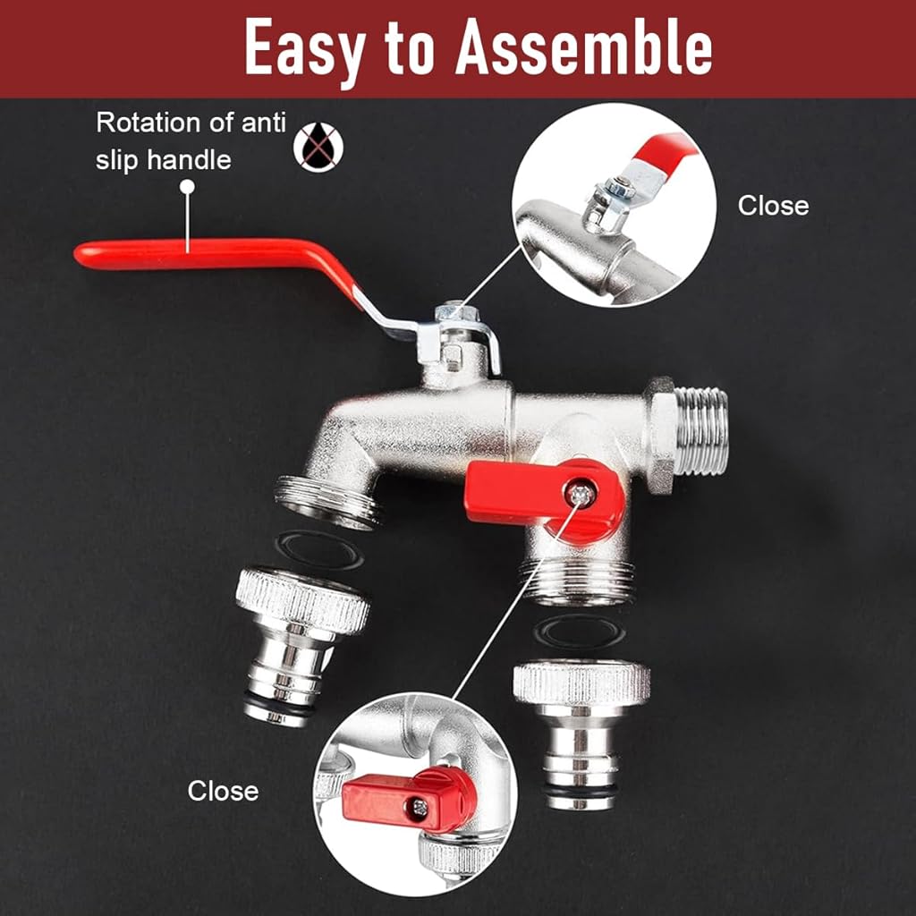 HASTHIP® 1/2 Inch Dual Outlet Garden Faucet Splitter, Heavy Duty Zinc Alloy Double Valve Tap with Individual Control, Outdoor Faucet Garden Tap for Efficient Water Distribution HASTHIP® 1/2 Inch Dual Outlet Garden Faucet Splitter, Heavy Duty Zinc Alloy Double Valve Tap with Individual Control, Outdoor Faucet Garden Tap for Efficient Water Distribution